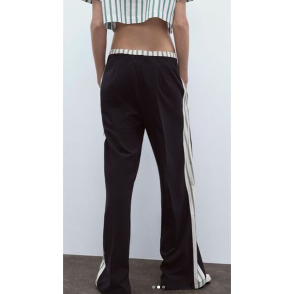 NWT ZARA STRIPED SIDE BAND PANTS Dark navy Ref 1255/405 - Picture 4 of 7